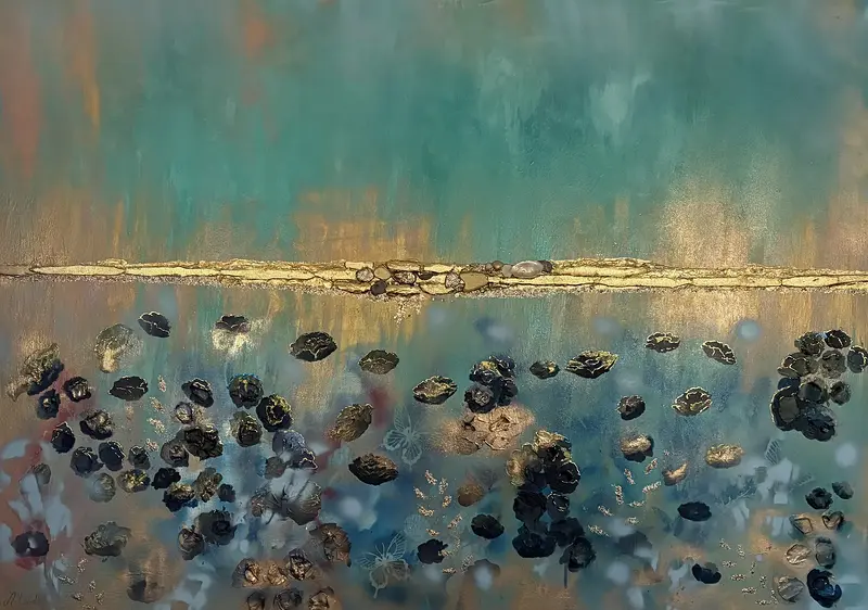 Akrylmålning Golden horizon 4 av Anna Lindholm