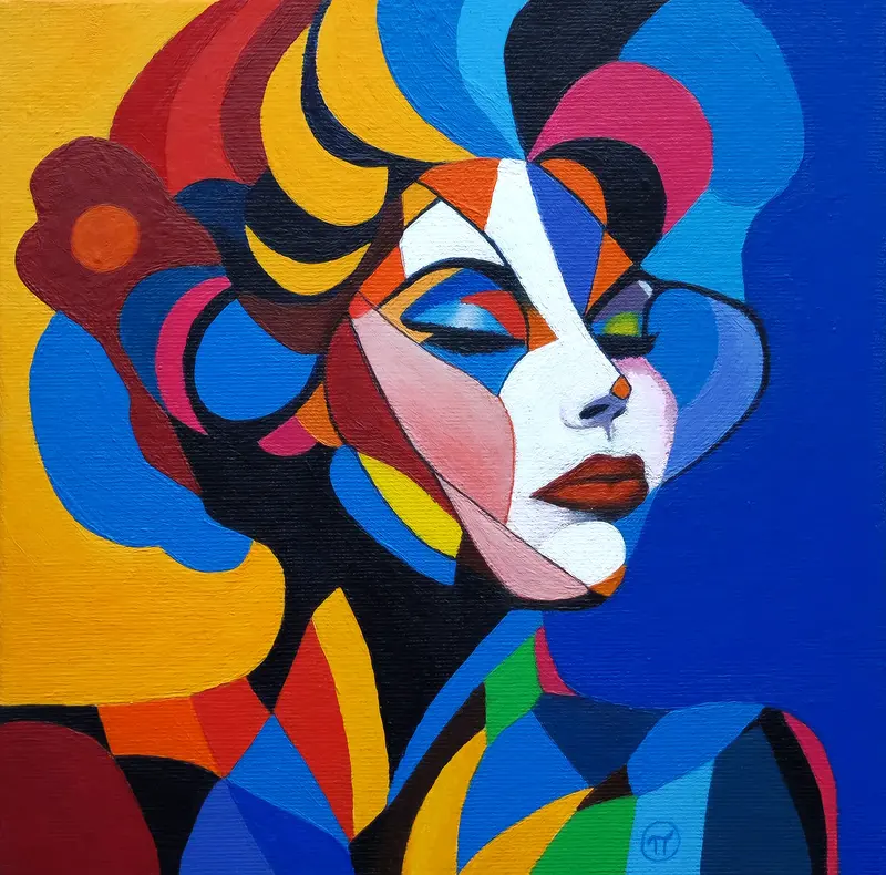 Akrylmålning Harlequin Mini no.5 av Therese Tullgren