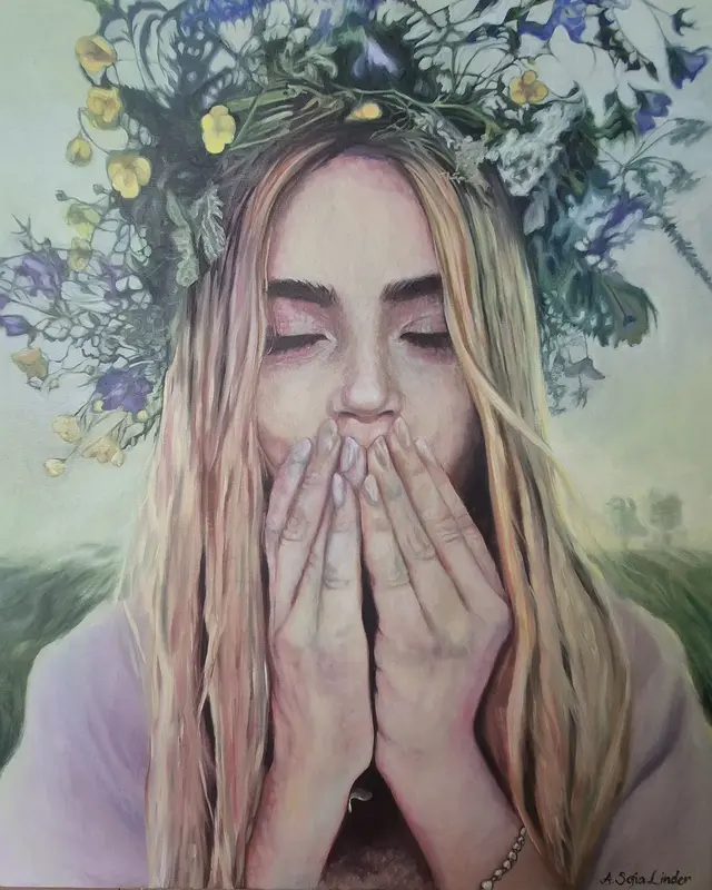 Oljemålning Sju sorters blommor av Sofia Linder