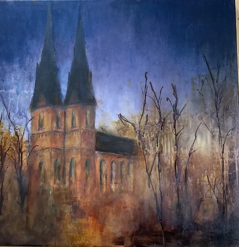 Akrylmålning NATTVY DOMKYRKAN (inramad) av Rose-Marie Lyckebrant-Lindqvist
