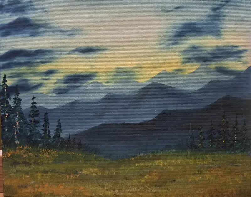 Oljemålning Blue ridge mountains av Beatrice Strid