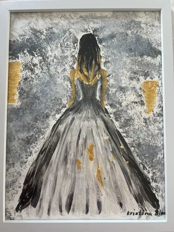 Akrylmålning Flicka på bal. av Kristina Blom