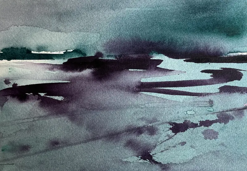 Akvarell Senvinter i fjällen av Hans Cullberg