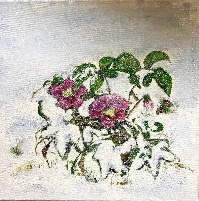 Akrylmålning Julros i snö av LENA LOISKE