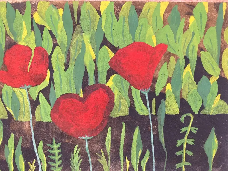 Vallmo, äggtempera av Margita Lundman