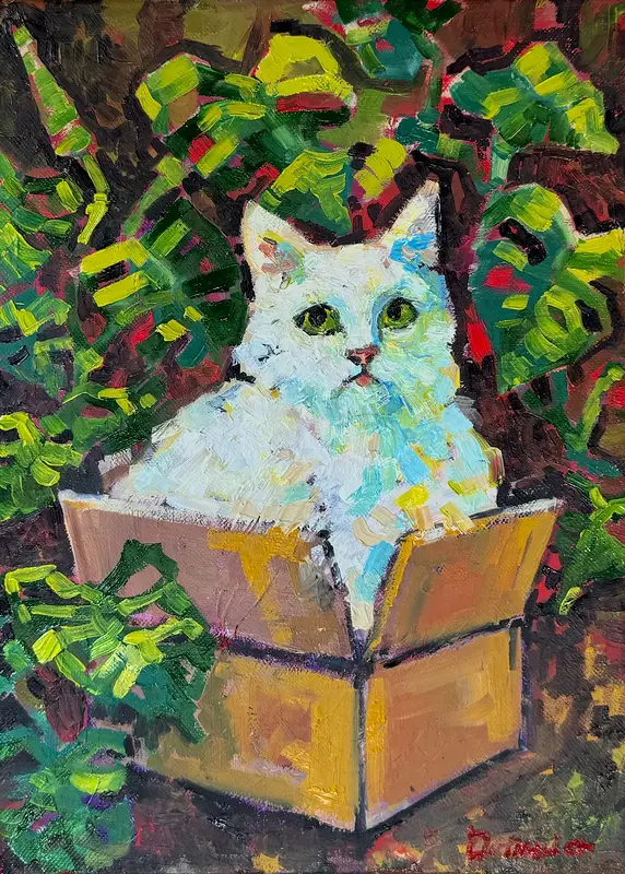 Oljemålning Katten i lådan av Ekaterina Dutkevich