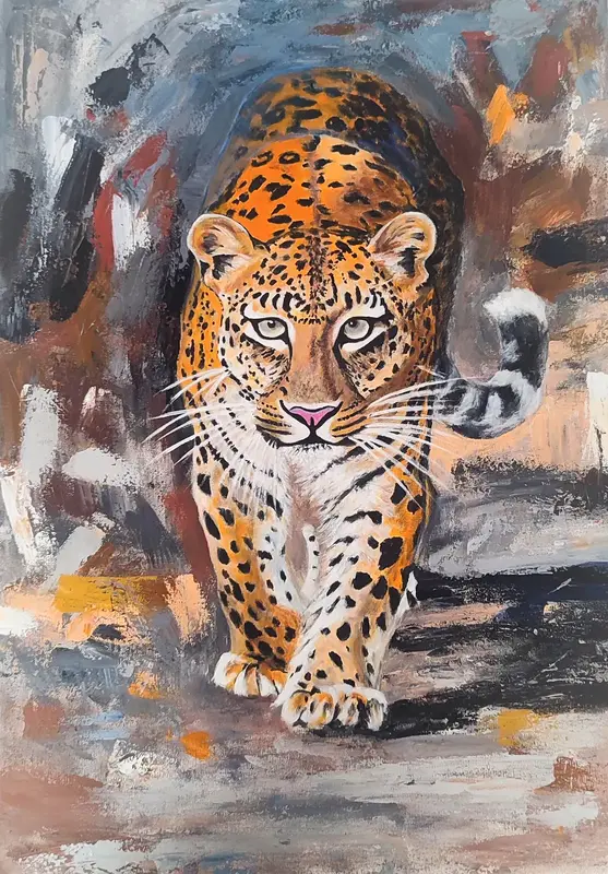 Akrylmålning Målning med leopardmotiv av LEIFANG ZHANG