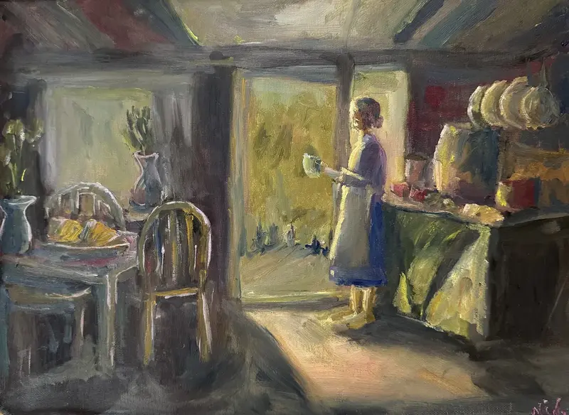 Oljemålning Sunlit stillness av Nida Nadeem