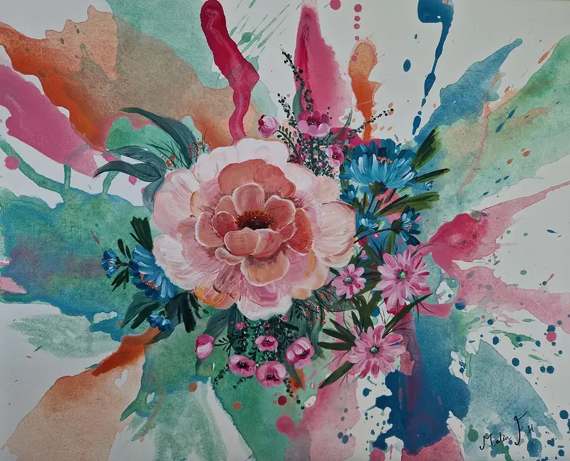 Akrylmålning Blomster i kaos och harmoni av Malin Frelin Helsing