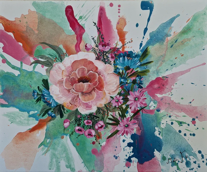 Akrylmålning Blomster i kaos och harmoni av Malin Frelin Helsing