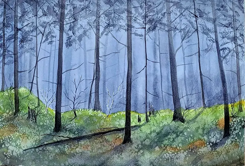 Akvarell Skogen är full av mossa av Lena Bovin Adolfsson