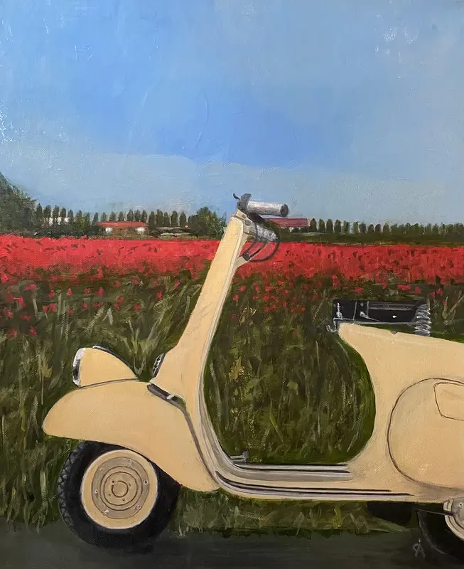 Oljemålning Vespa av Claes Åkerman