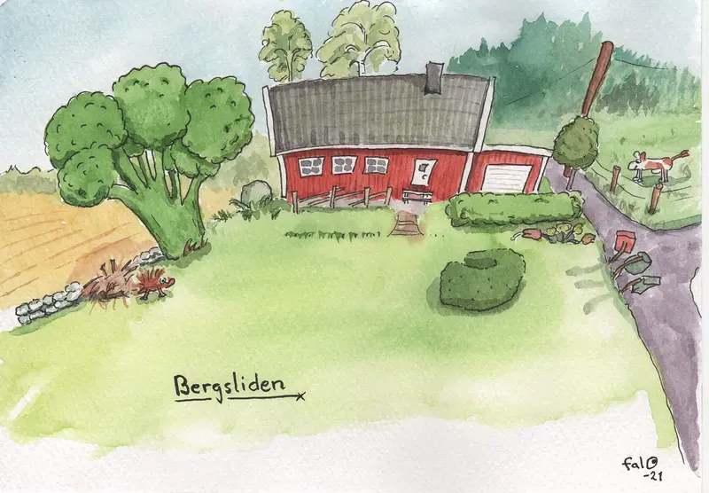 Akvarell Bergsliden av Martin Johansson