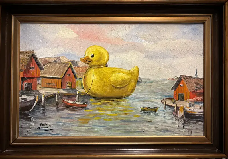 Oljemålning Min är större än din av Ola Art