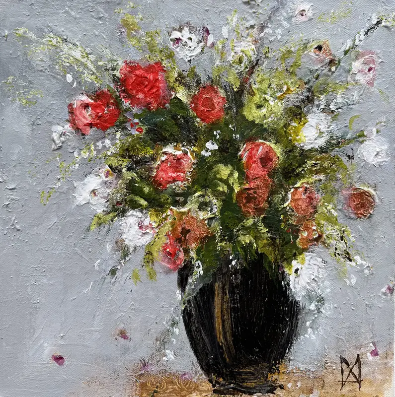 Akrylmålning Little flowers makes you happy av Annette MA Stocker