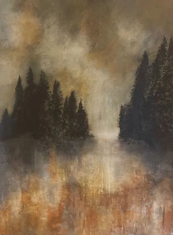 Akrylmålning Den mörka skogen, akryl på duk av Camilla Qvarnkullen