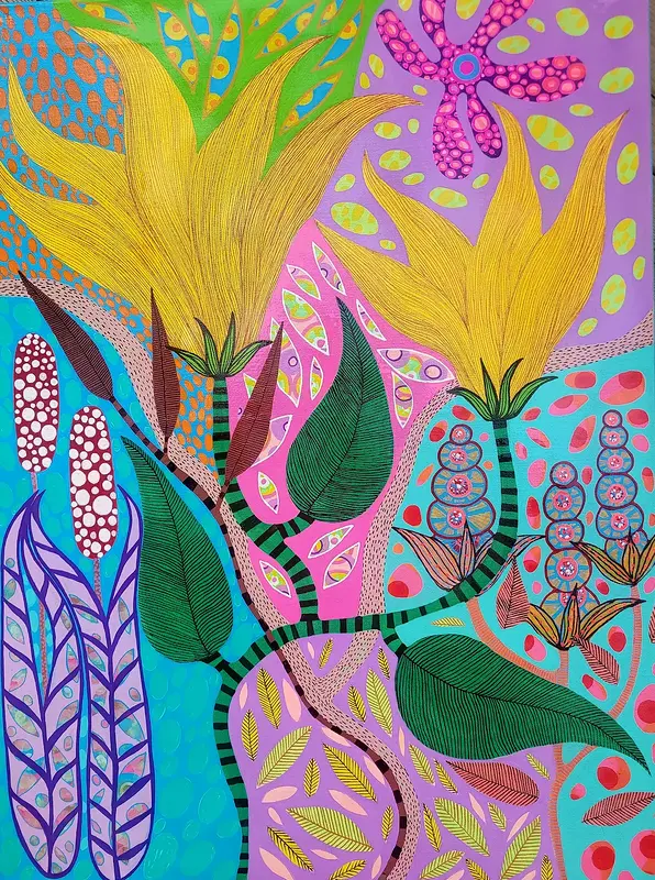 Akrylmålning Radiant Floral av Ingela Juhlin