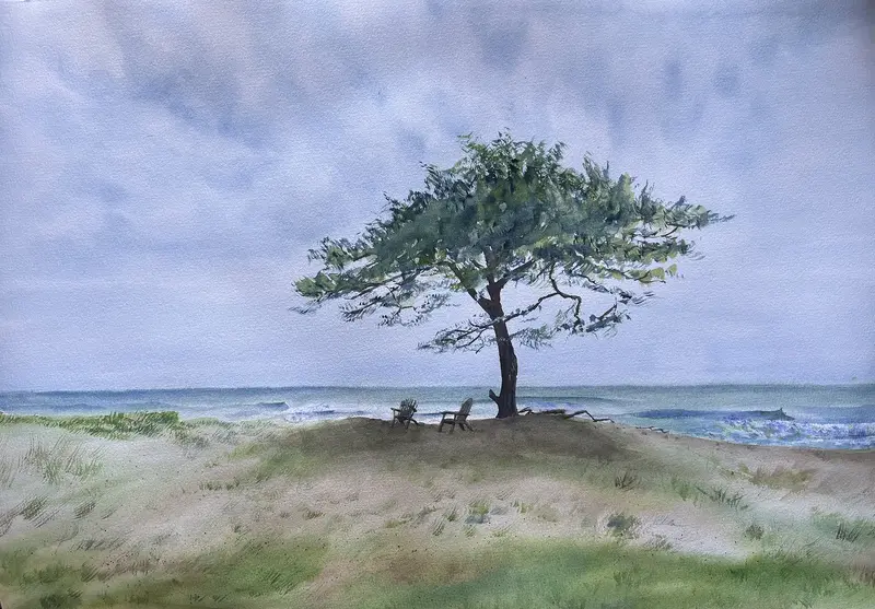 Akvarell Tallen vid Klammersbäck (före stormen) av Eva Höök Lundberg