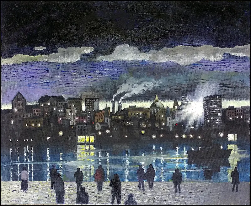 Oljemålning Stadsljus av Svante Trottestam