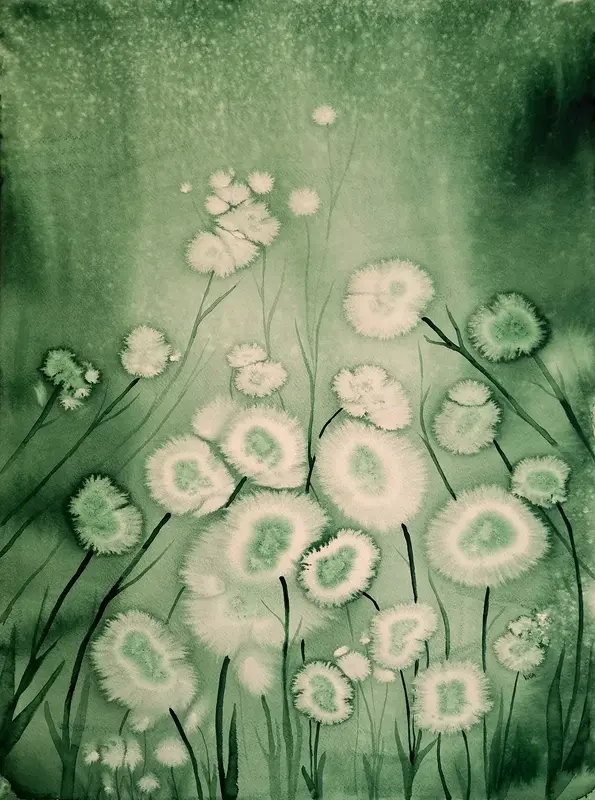 Akvarell Grön Blomster av Kiba Gustafsson