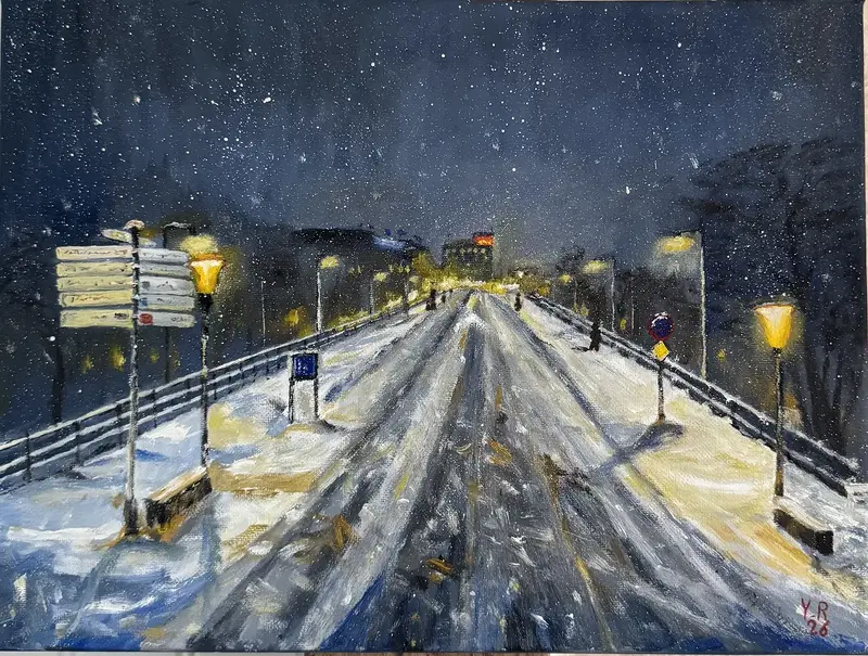 Oljemålning Vinternatt i staden av Yohan Rashmeh