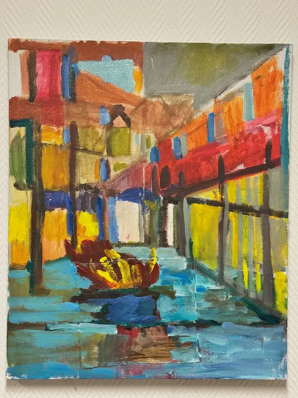 Akrylmålning Det brinner i centrum av Nikolas Nilsson