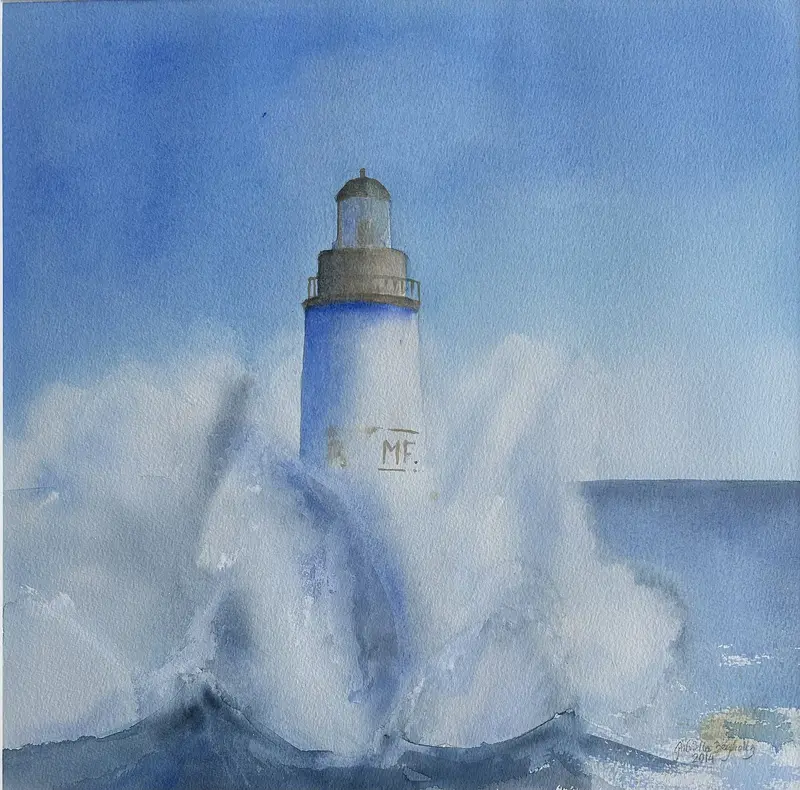 Akvarell Fyren av Gabriella Bergholtz