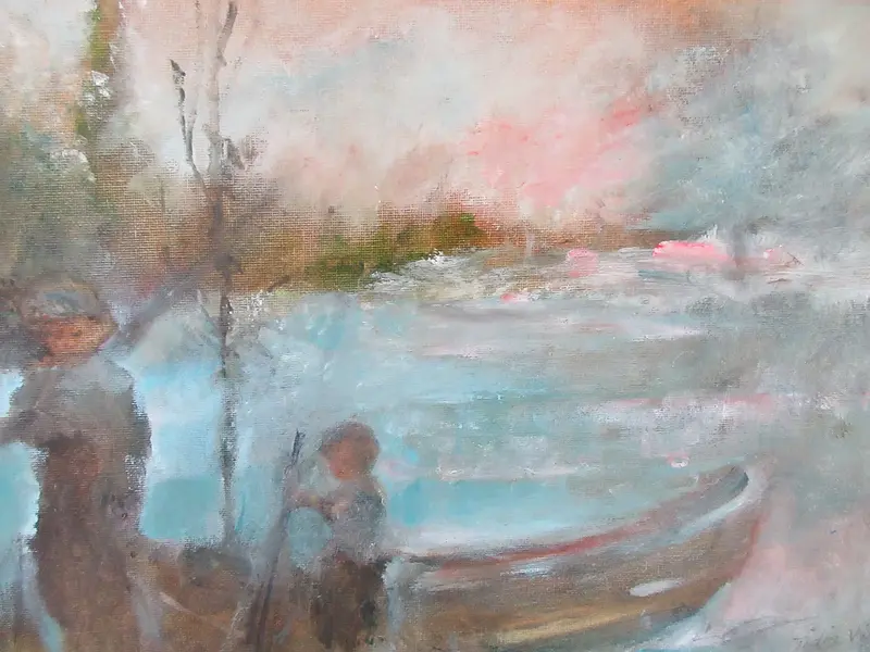 Oljemålning Me and bro. Tidig Vinter av Jan Söderman