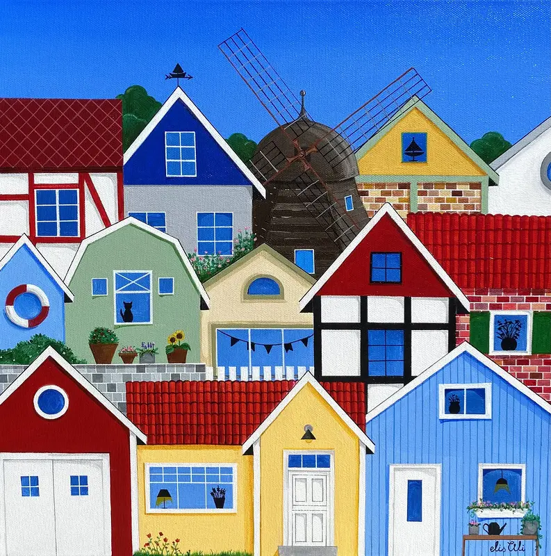 Akrylmålning Kvarnkvarteret av Elis Ali