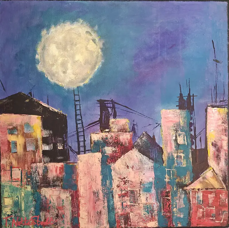 Akrylmålning Femton Steg Till Månen av Thomas Netterstedt