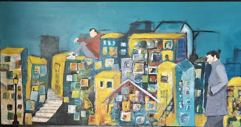 Akrylmålning Stadsvandring av Thomas Netterstedt
