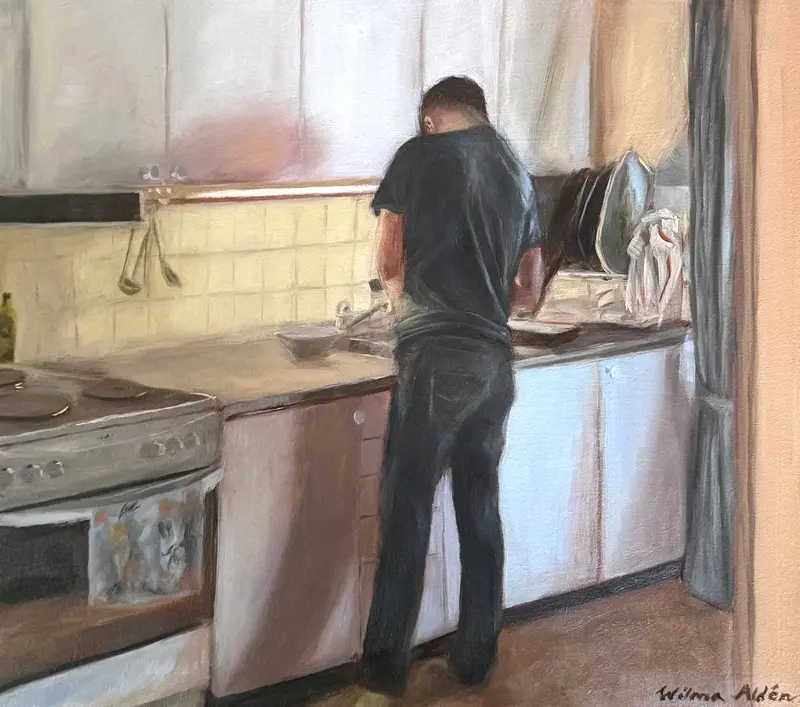 Oljemålning After Dinner av Wilma Aldén