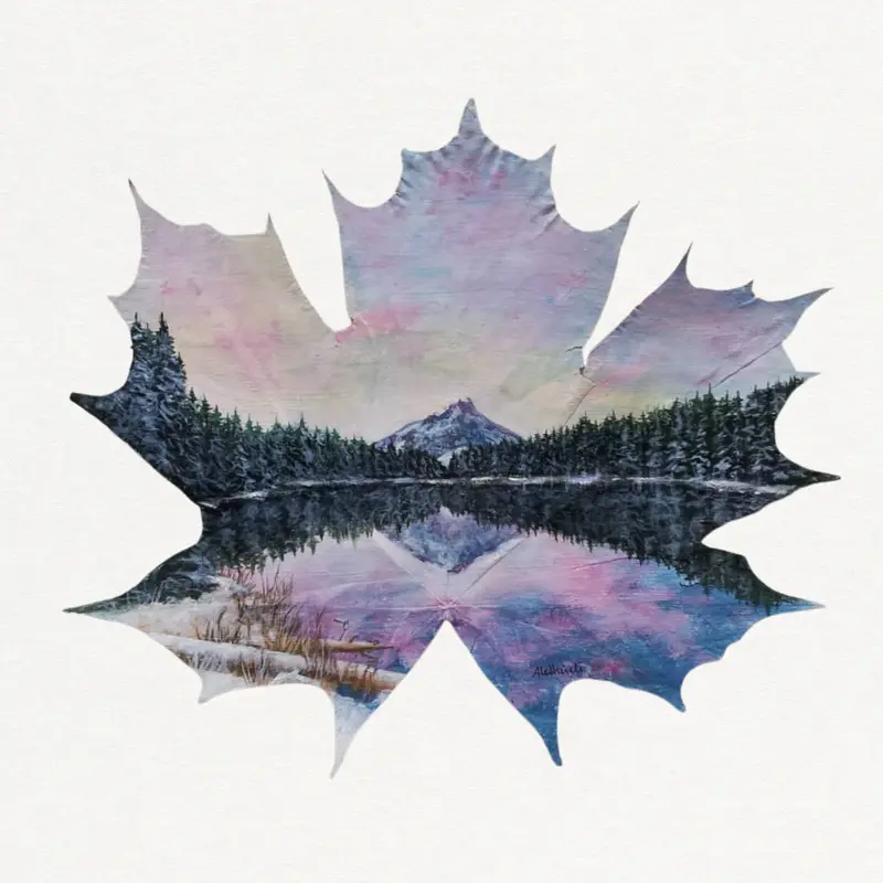 Akrylmålning Målat på lönnlöv No. 1 av Susanna Lind