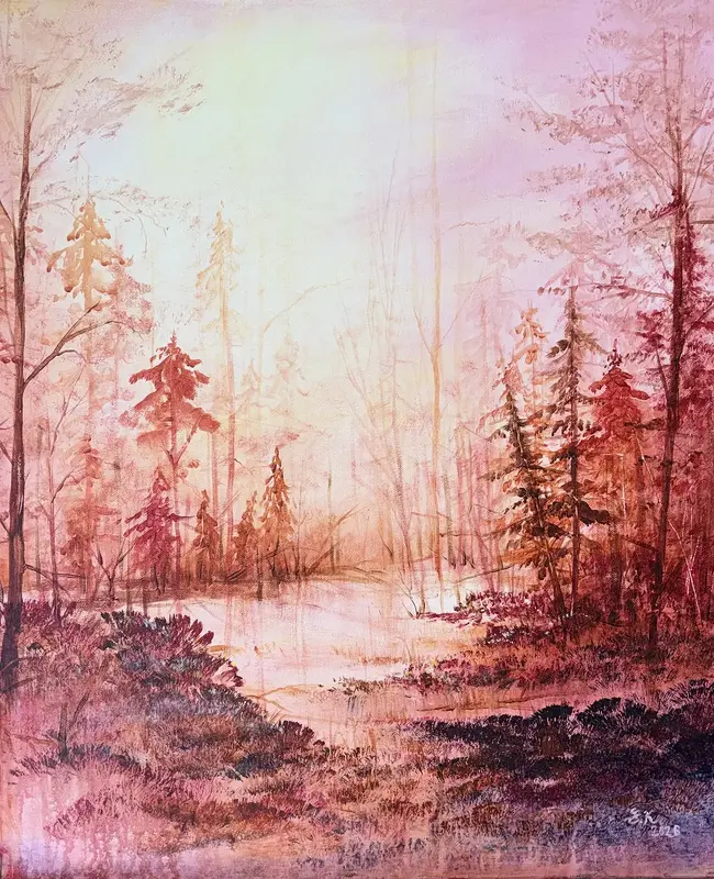 Akrylmålning Soluppgång av Emelie Klockarås