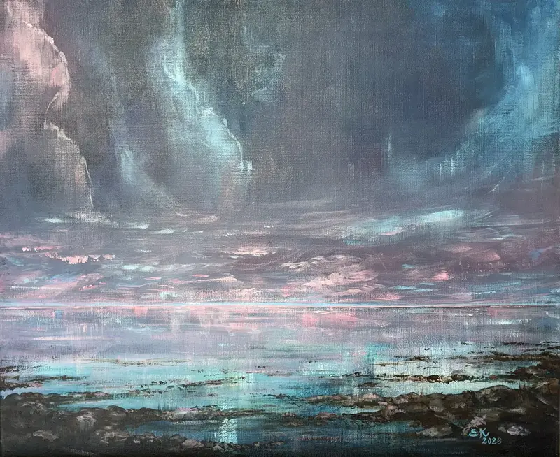 Akrylmålning Kvällspromenad av Emelie Klockarås