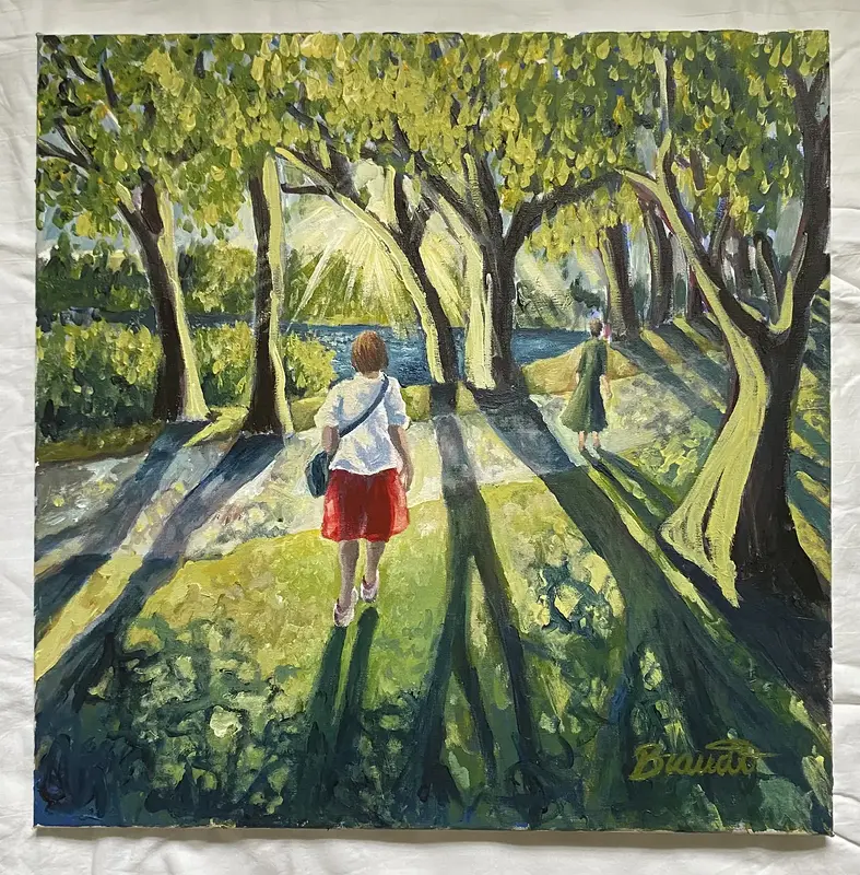 Akrylmålning Promenad i stadsparken av Lena Brandt