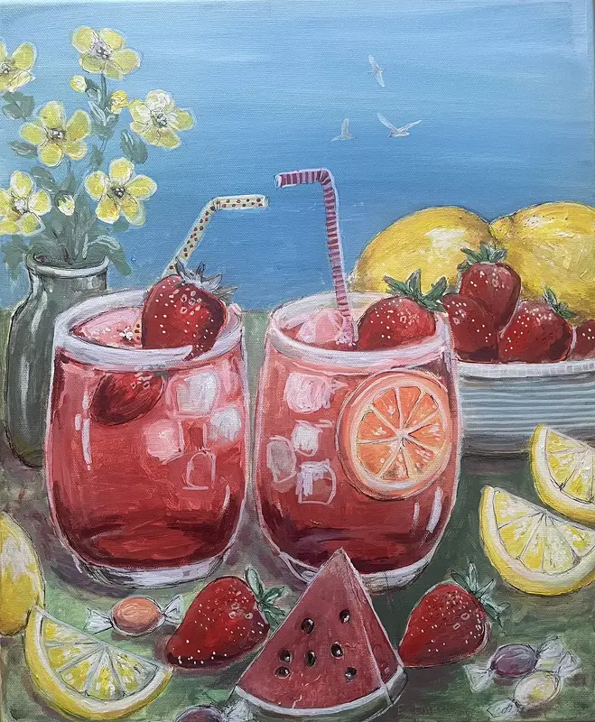 Akrylmålning Ska vi ta en drink? av Emma Lindström