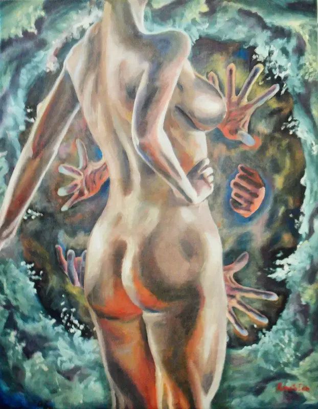 Oljemålning Rörd men orörd av Renata Edin