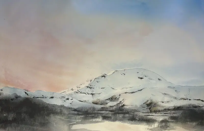 Akvarell Fjällmotiv av Maria Möller