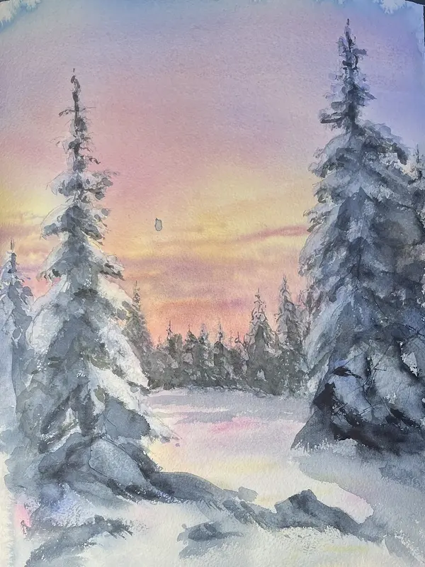 Akvarell Vinterljus av Maria Möller