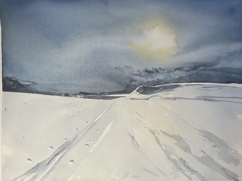 Akvarell Månljus på fjället av Maria Möller