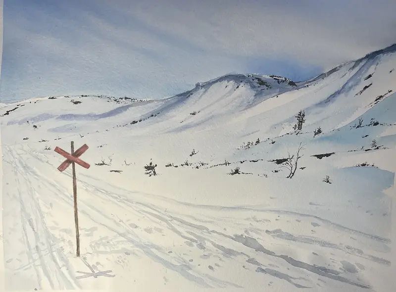 Akvarell Fjälled av Maria Möller