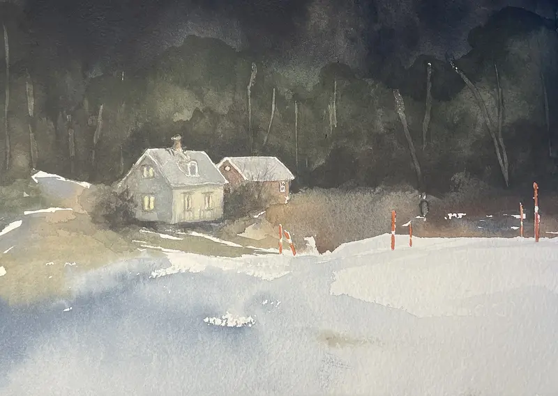 Akvarell Glesbygd av Maria Möller