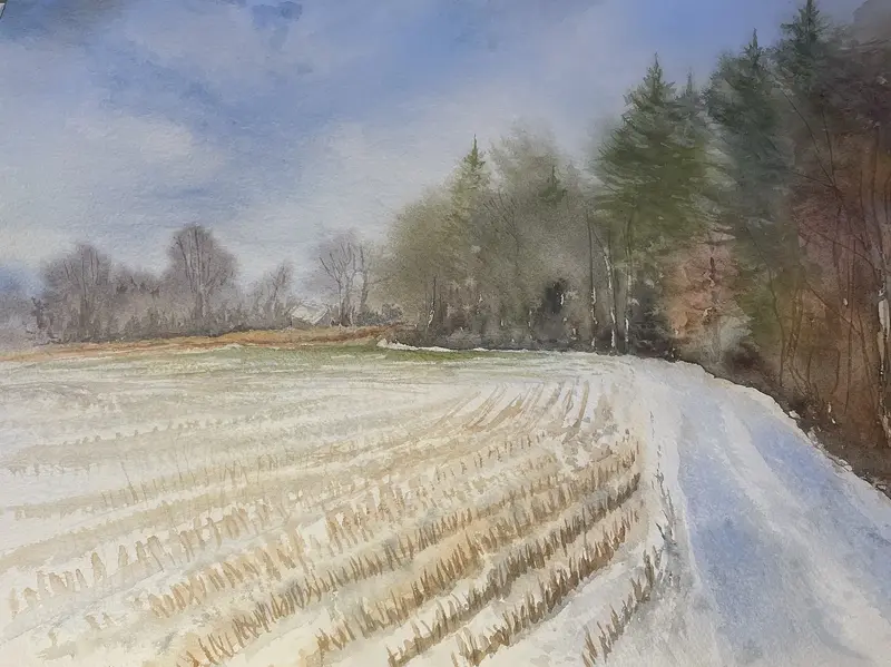 Akvarell Vårfält av Maria Möller