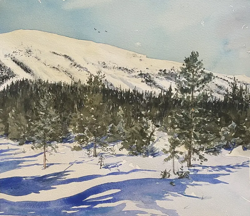 Akvarell Kvällssol Välliste av Maria Möller