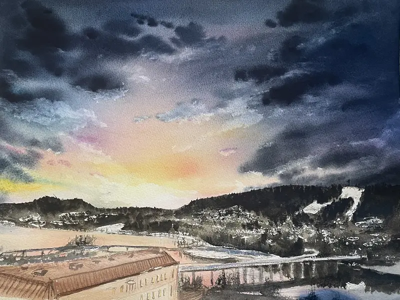 Akvarell Himmel över Östersund av Maria Möller