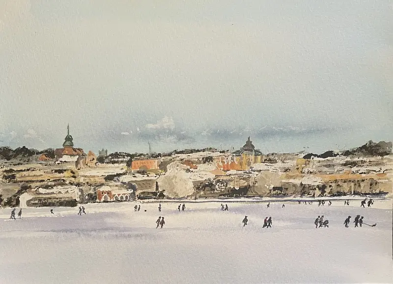 Akvarell Ispromenad Östersund av Maria Möller