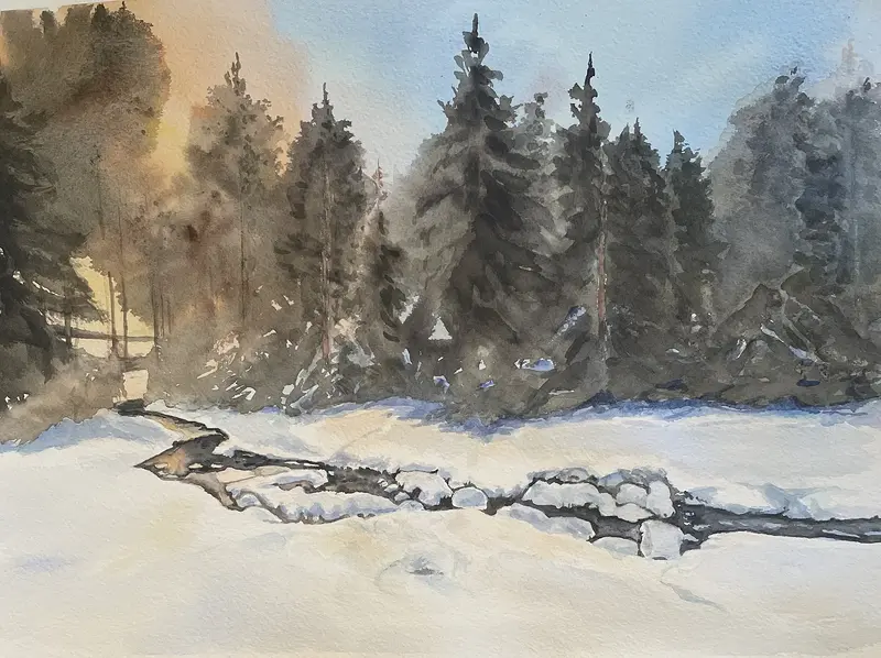 Akvarell Vattendrag av Maria Möller