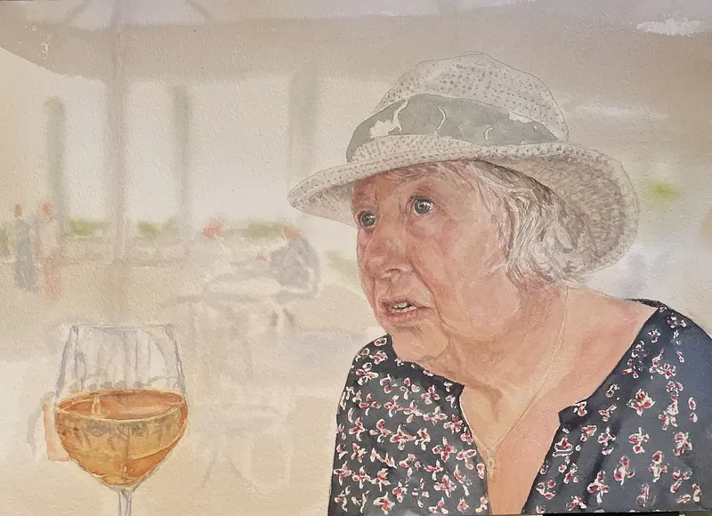 Akvarell Aperol och samtal av Maria Möller