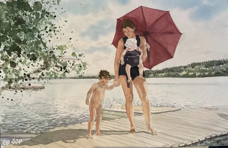 Akvarell Bryggan av Maria Möller